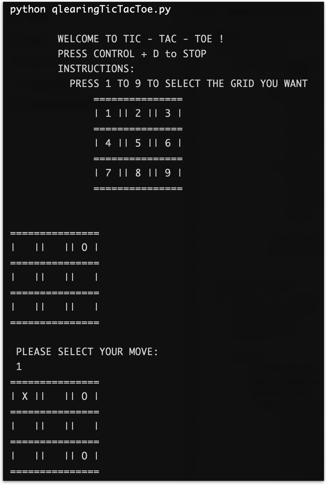 tic-tac-toe interface